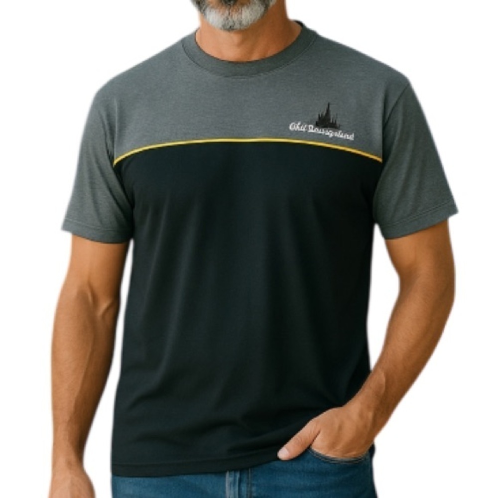 VINTAGE Walt Disney World Mens Golf Tee 2 Tone Gray Embroidered Logo Crewneck L